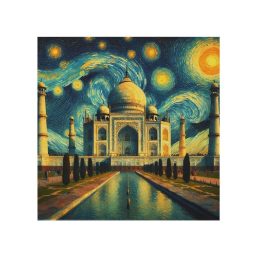 Taj Mahal India Starry Night Wood Wall Art