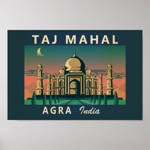 Taj Mahal India Travel Art Vintage Poster