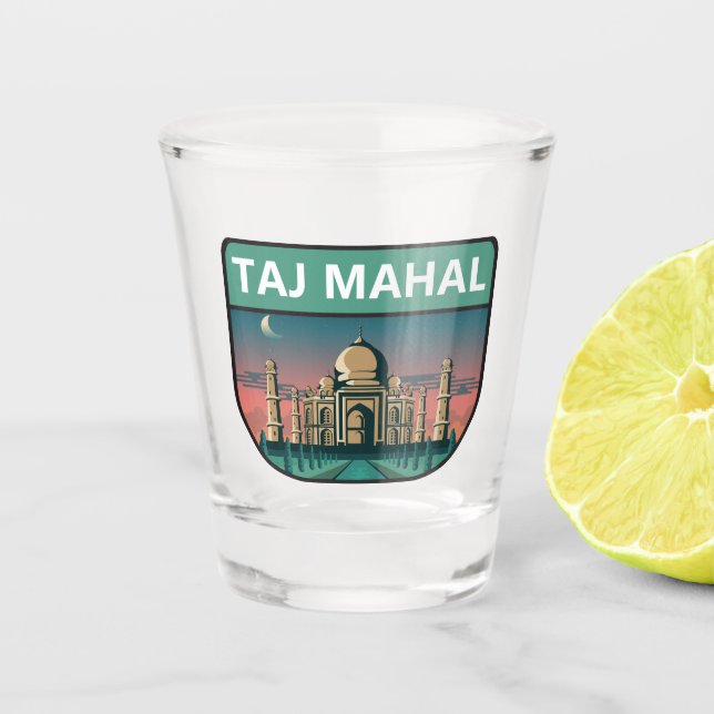 Taj Mahal India Travel Art Vintage Shot Glass (Front)