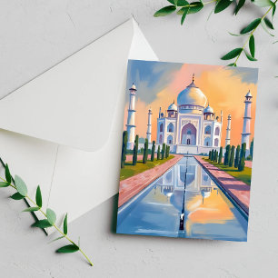 Taj Mahal India Travel Painting Card