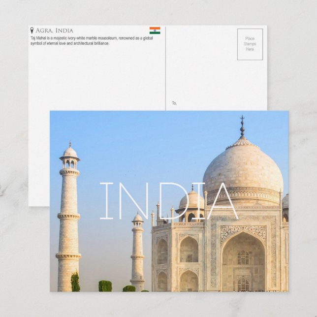 Taj Mahal, India Travel Postcard (Front/Back)