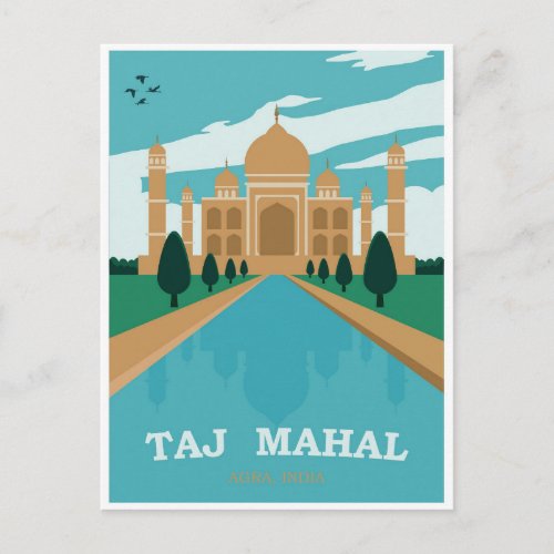 Taj Mahal India Vintage Travel Poster Postcard
