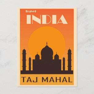 Taj Mahal India Vintage Travel Poster Postcard