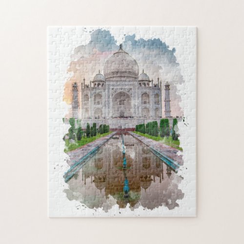 Taj Mahal India Watercolor Art    Jigsaw Puzzle