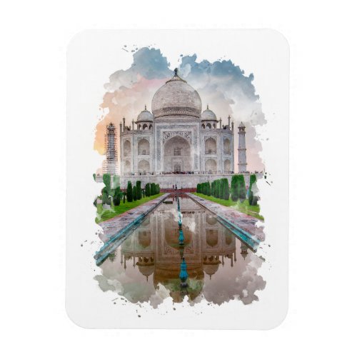 Taj Mahal India Watercolor Art   Magnet