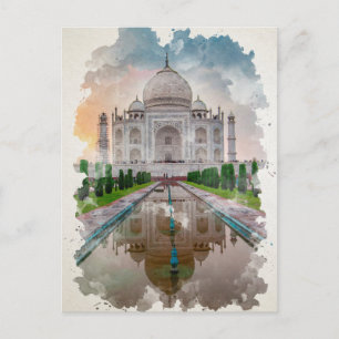 Taj Mahal India Watercolor Art Postcard