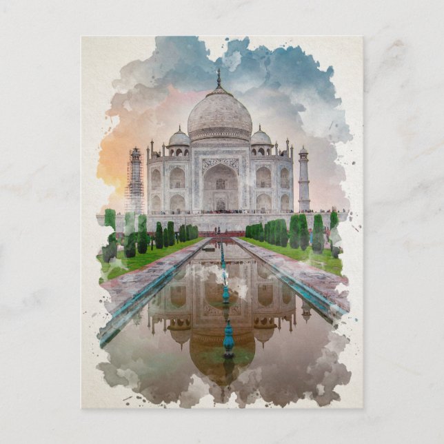 Taj Mahal India Watercolor Art  Postcard (Front)