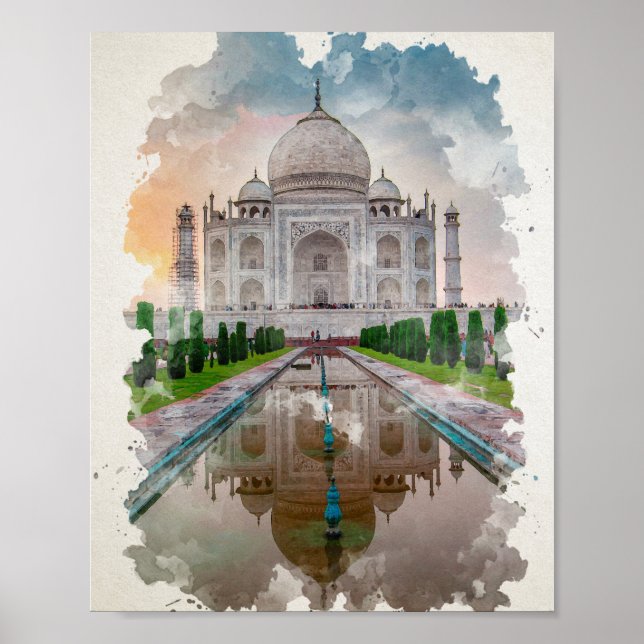 Taj Mahal India Watercolor Art Poster (Front)