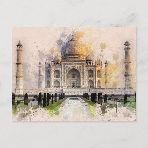 Taj Mahal  _ India _ watercolor postcard vintage