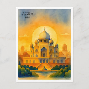 Taj Mahal India Watercolor Souvenir Holiday Postcard