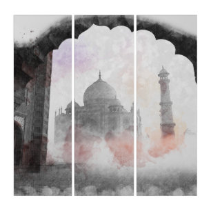 Taj Mahal Postcard – Vintage Travel Triptych, Art