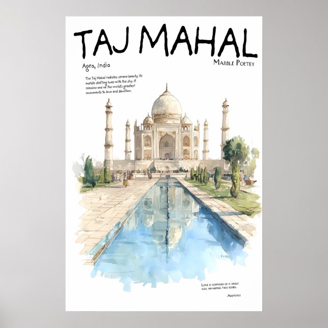 Taj Mahal Poster  Agra India Landmark  Marble (Front)
