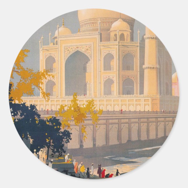 Taj Mahal Retro Travel Poster Sticker (Front)