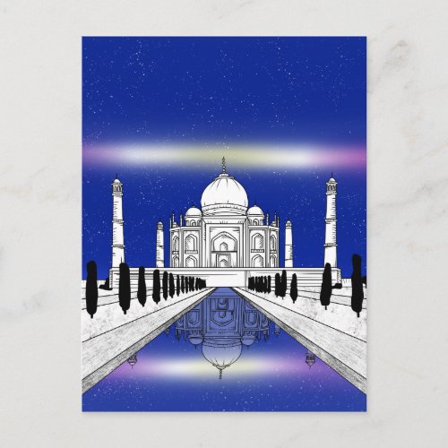 Taj Mahal Seven Wonders illustration Postcard