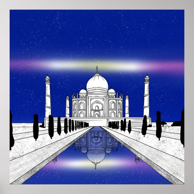 Taj Mahal Seven Wonders illustration Poster (Front)