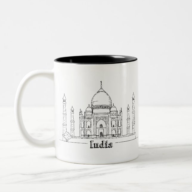 Taj Mahal Vacation Drawing Vacation Art Traveling  Two-Tone Coffee Mug (Left)