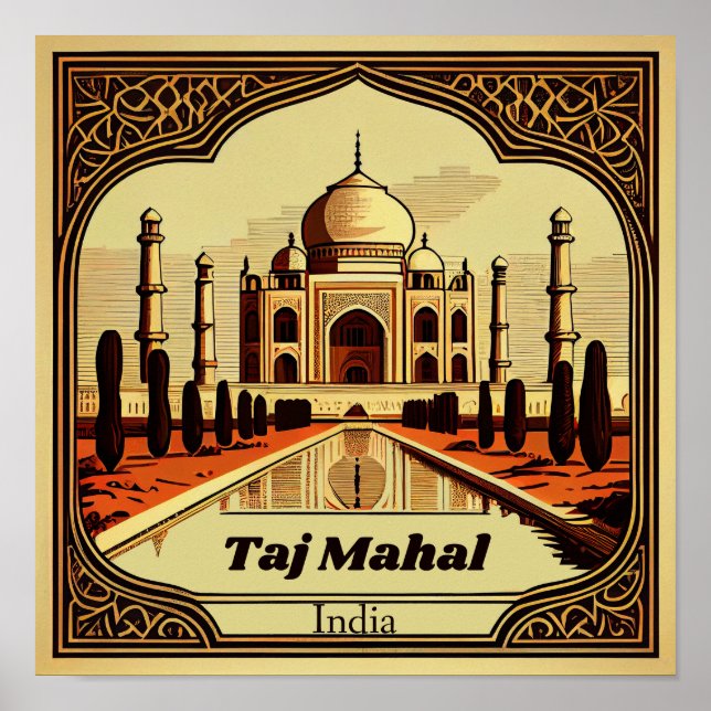 Taj Mahal Vintage Square Poster (Front)
