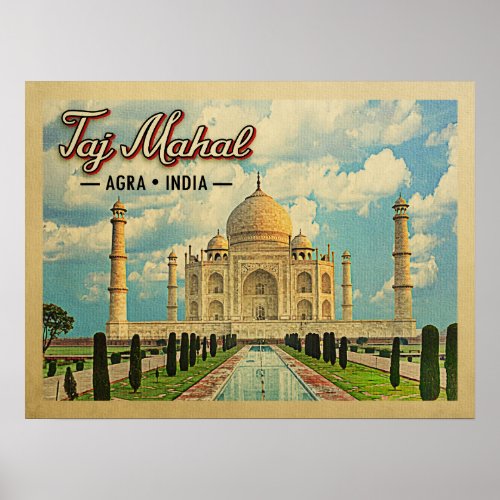 Taj Mahal Vintage Travel India Poster