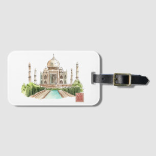 Taj Mahal Watercolor Art Print Iconic Indian Decor Luggage Tag