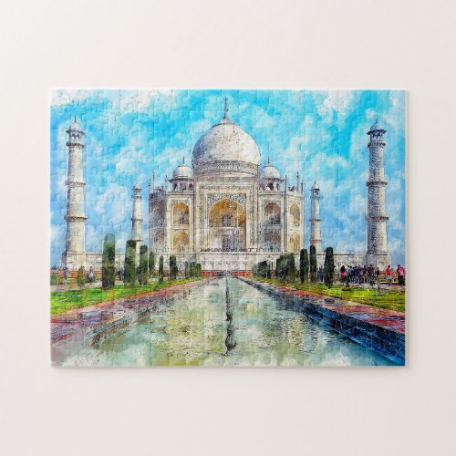 Taj Mahal Watercolor Painted Jigsaw Puzzle