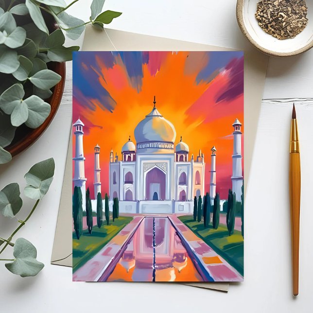 Taj Mahal Watercolor Sunset India Travel Postcard (Creator Uploaded)