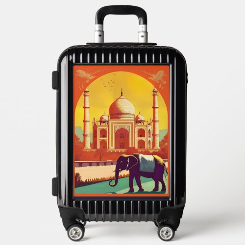 Taj Mahal with Elephant Vintage Travel Poster Luggage