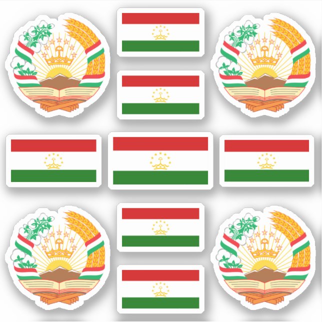 Tajik national symbols / coat of arms and flag sticker (Front)