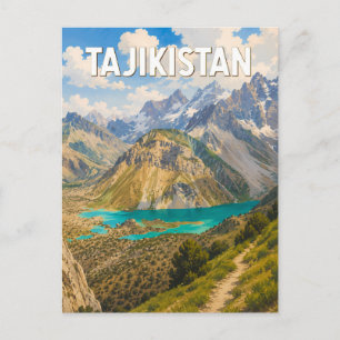 Tajikistan Illustration Travel Art Vintage Postcard