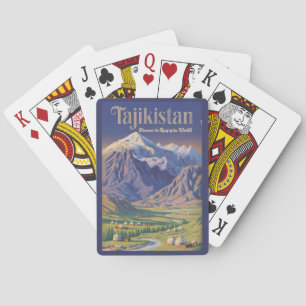 Tajikistan Landscape Illustration Travel Art Retro Poker Cards