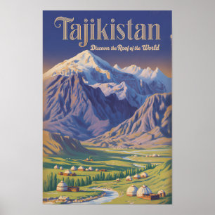 Tajikistan Landscape Illustration Travel Art Retro Poster