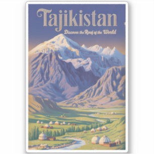 Tajikistan Landscape Illustration Travel Art Retro Sticker