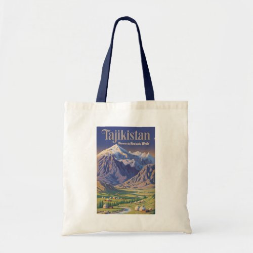 Tajikistan Landscape Illustration Travel Art Retro Tote Bag