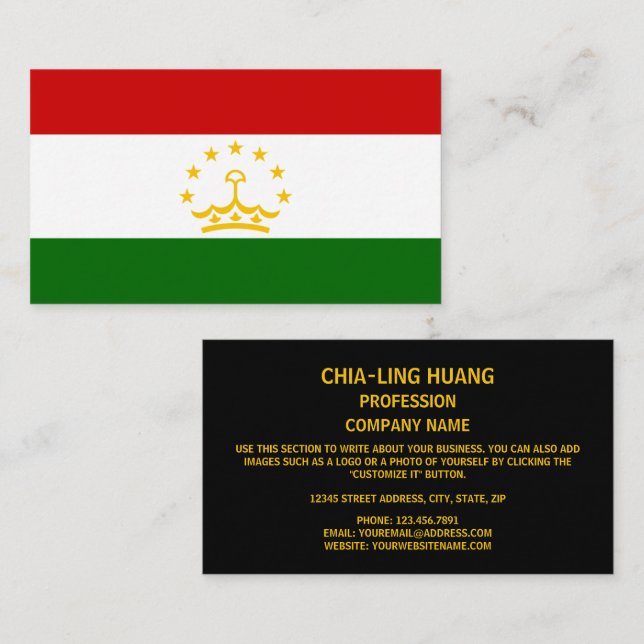 Tajikistani Flag, Flag of Tajikistan Business Card (Front/Back)