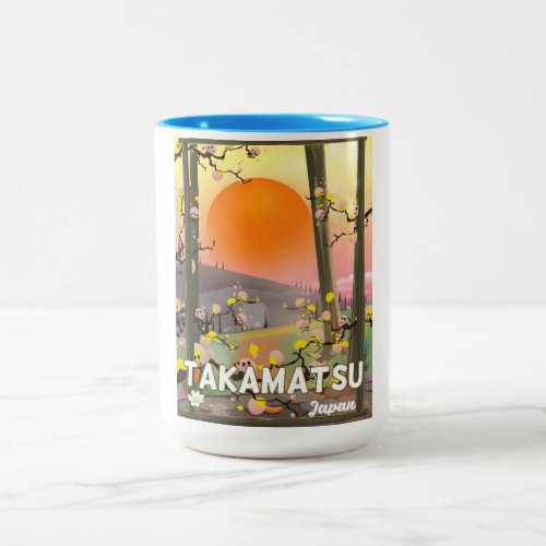 Takamatsu japan travel poster Two_Tone coffee mug