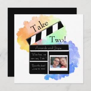 Take 2 save the date rainbow cloud holiday card