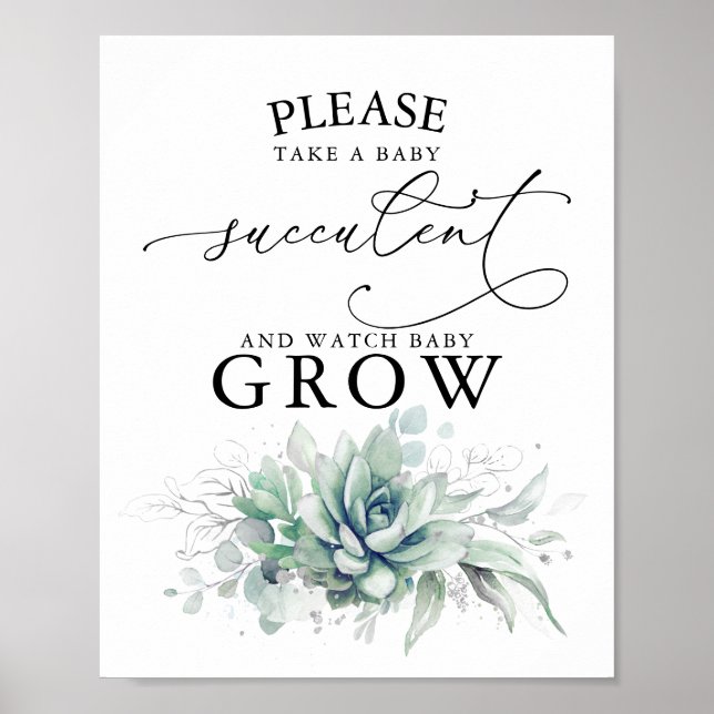 Take A Baby Succulent - Greenery Baby Shower Sign (Front)