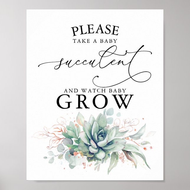 Take A Baby Succulent - Greenery Baby Shower Sign (Front)