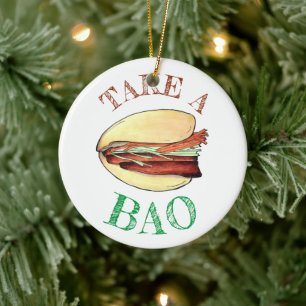 TAKE A BAO Pork Belly Bun Chinese Taiwanese Food Ceramic Ornament