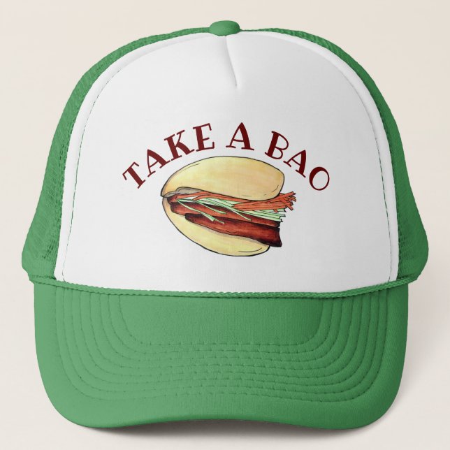 TAKE A BAO Pork Belly Bun Chinese Taiwanese Food Trucker Hat (Front)
