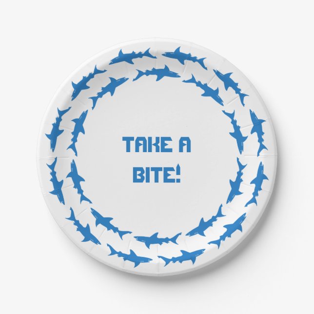 Take a Bite - Circling Sharks Custom Beach Party Paper Plates (Front)