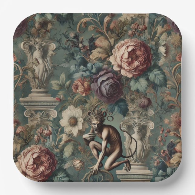 Take a Bow – Gothic Floral Design Paper Plates (Front)