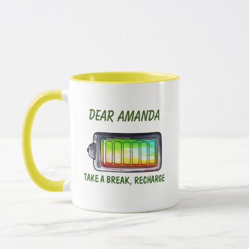 Take a break recharge mug name customisation mug