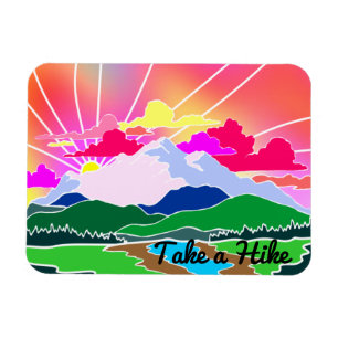 Take a Hike - Colorful Sunset, Mountains and River Magnet