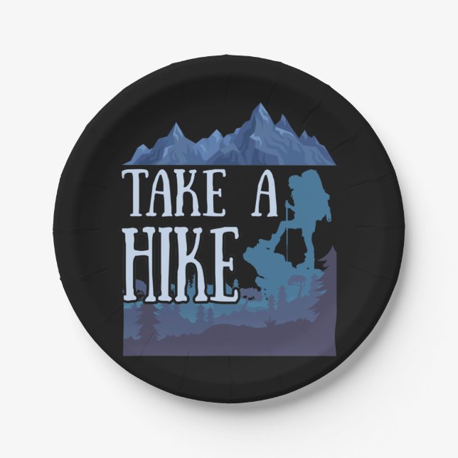 Take a Hike I love Hiking camping Paper Plates (Front)