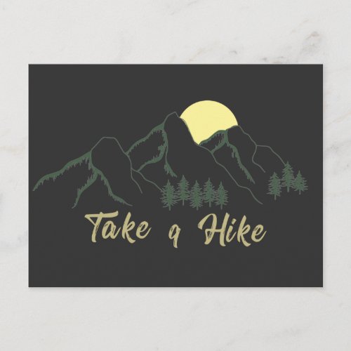 Take a hike outdoor hiking logo pine trees postcard