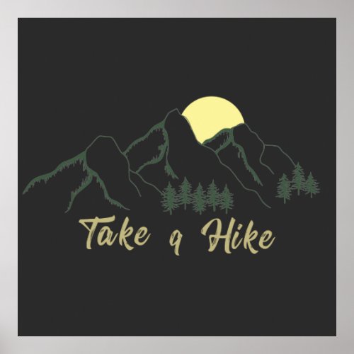 Take a hike outdoor hiking logo pine trees poster