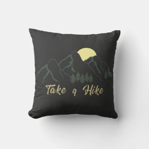 Take a hike outdoor hiking logo pine trees throw pillow