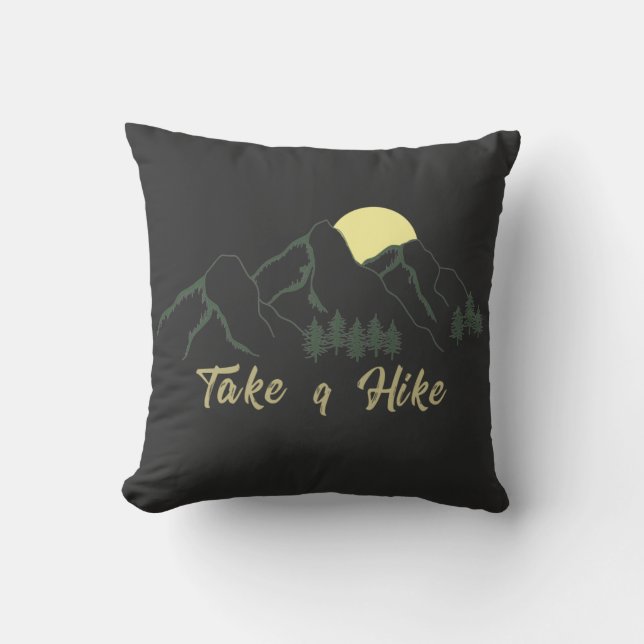 Take a hike outdoor hiking logo pine trees throw pillow (Front)