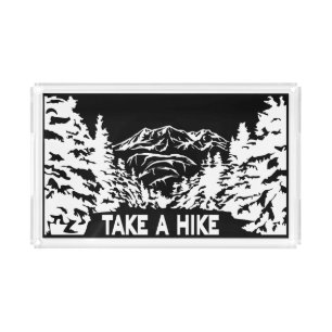 Take a Hike quote monochrome mountain landscape Acrylic Tray