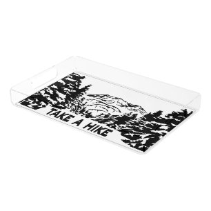 Take a Hike quote monochrome mountain landscape Acrylic Tray